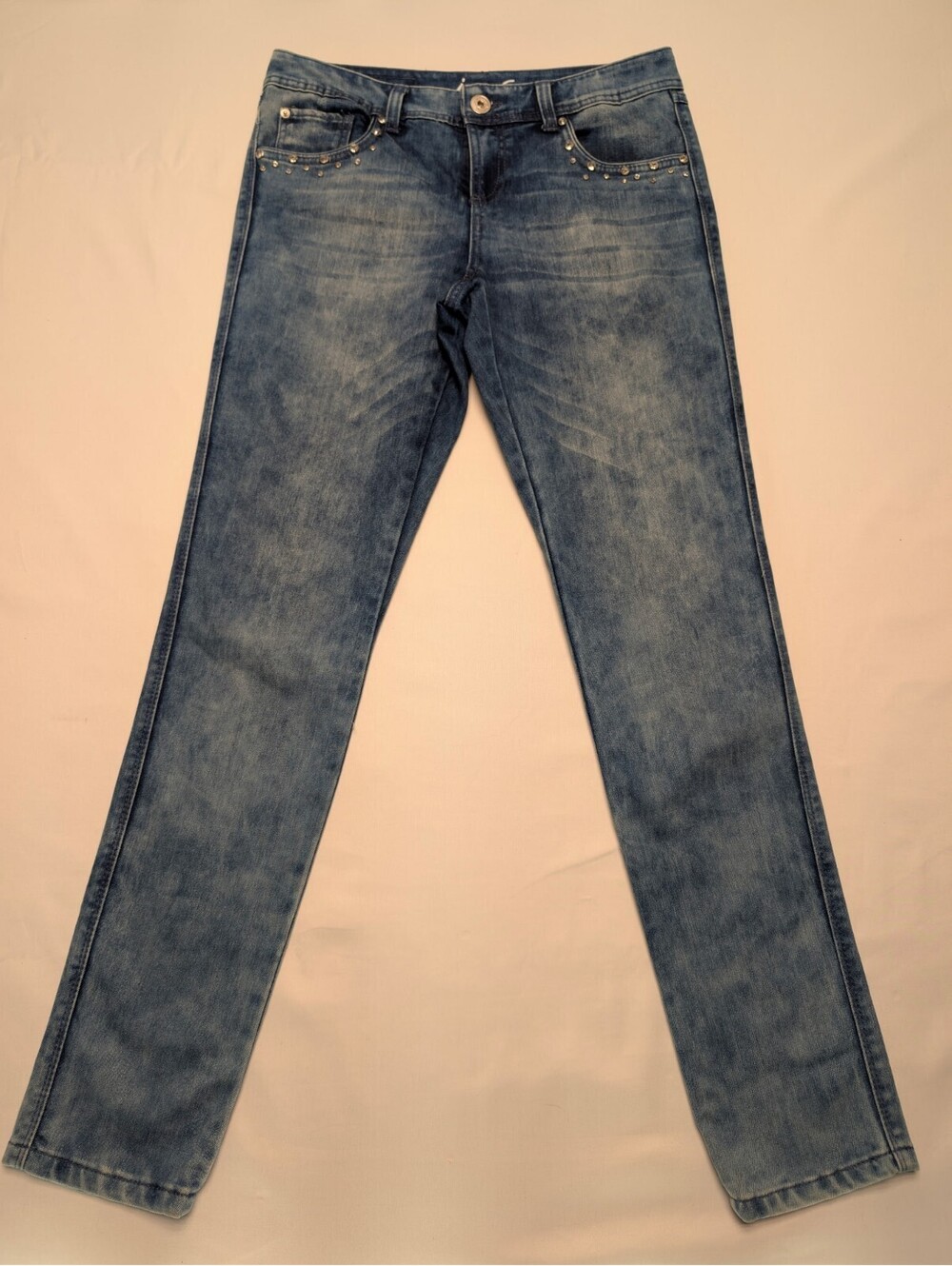 INC Denim Acid Wash Skinny Leg Regular Fit Rhinestone Stretch Jeans Size 8